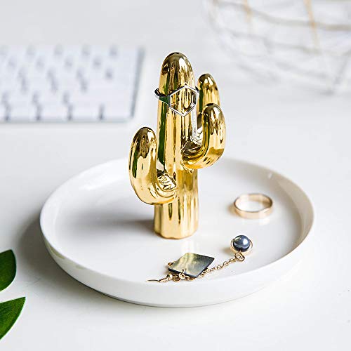Cactus Ring Holder Dish for Jewelry, Ceramic Succulent Ring HoldersTrinket Tray/DishGreat for Wedding Ring, Earrings, Diamond Ring & Engagement Ring Holder | Office Desk & Home Decor/Accessories