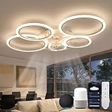 ycwdcz Lampara Ventilador Techo Led Compatible con Alexa, Google Assistant, Anillo Ventiladores de Techo con Luz Silencioso, Regulable, 6 Velocidades, Motor DC, Modo Verano/Invierno