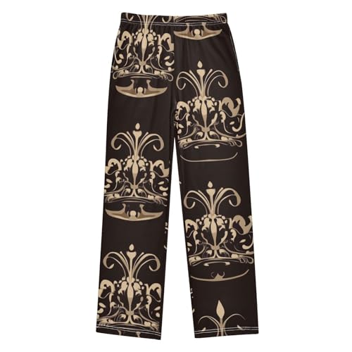 ZZXXB Crown Print Boys Long Pants Soft Trousers Elastic Waist Kids Lounge Bottoms with Pockets S-XL