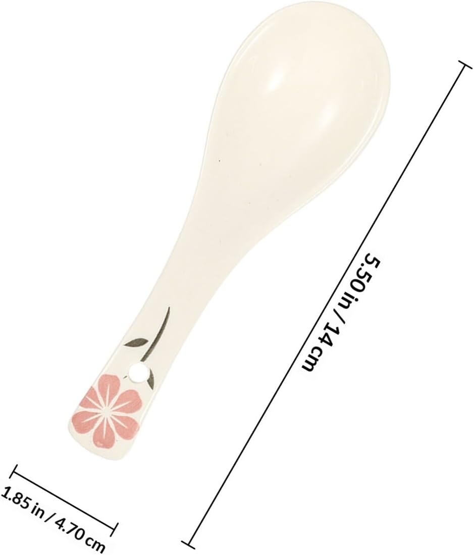 MAGICLULU 3pcs Hand-painted Ceramic Soup and Rice Spoons Under-glaze Floral Design, Multipurpose Porridge and Household Eating Spoons for Home Use