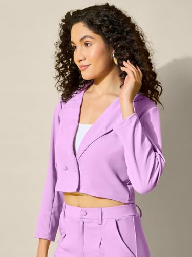 Image of Stylish Solid Polyester Women's Formal and Casual Wear Cropped Blazer