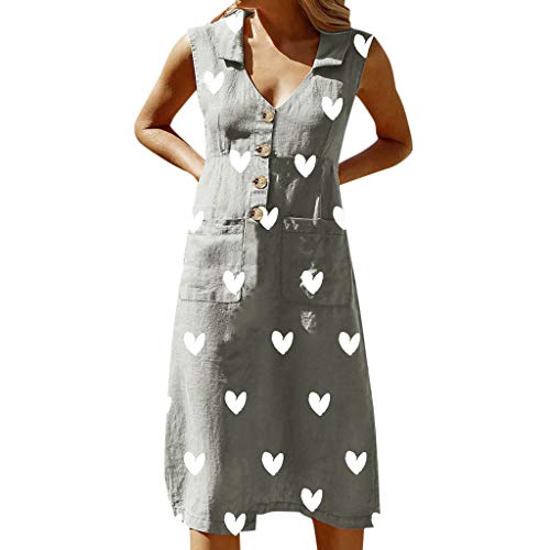 wave166_Vestido, Informal De Verano De Mujer con Botones Sin Mangas Vestido Medio