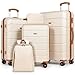 H.yeed 5 Piece Luggage Sets, Travel Suitcase with 4 Spinner Wheels and TSA Lock, ABS Hard Shell Suitcase Sets, 21’’+24’’+28’’ Luggage with Travel Backpack&Toiletry Bag for Family Travel-Beige