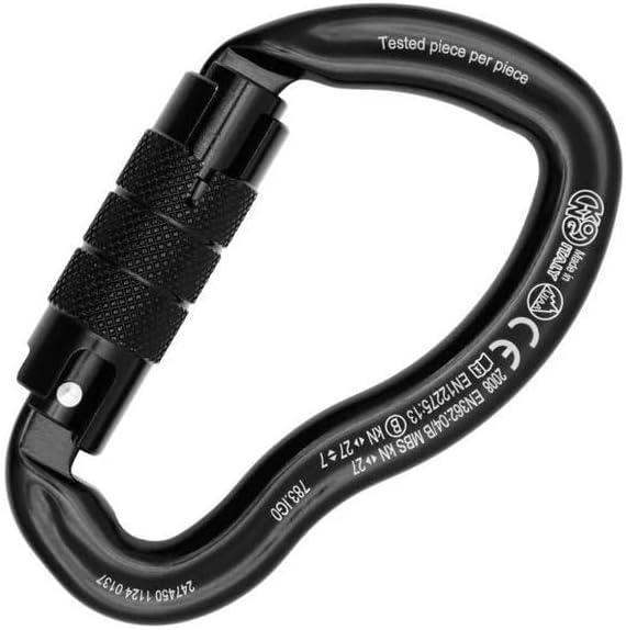 Ergo Twist Lock Carabiner – Lightweight Aluminum Alloy D-Shape Locking Carabiner Clip with Twist Lock Sleeve | Compact, Safe & Strong 27kN Load | Made in Italy for Climbing & Outdoor Gear