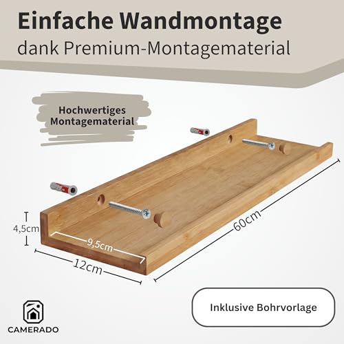 Camerado 2er Set Bilderleiste Bambus 60cm – Wandregal Holz inkl. Schraubenabdeckung