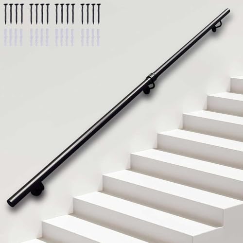 Rampe d'escalier en fer forgé noir de 200 cm pour intérieur et extérieur
