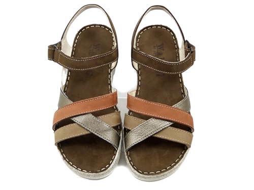 Walk In the city Sandales Femme en Cuir Marron avec Strap, Compensée basse, Plante Confortable, 30030, Marron beige., 37 EU – vue 3