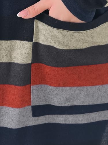 Image of Agnes Orinda Plus Size Cardigan for Women Open Front Long Sleeve Contrast Color Stripe with Pocket Cardigans