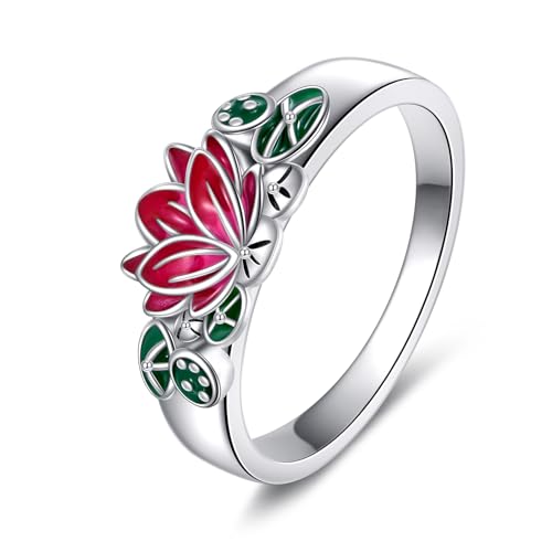 Bague lotus en argent et émail : un bijou vintage d'exception
