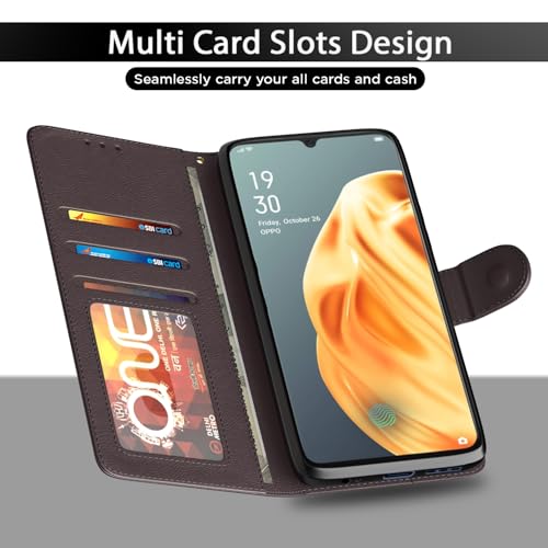 Image of Pikkme Flip Cover Leather Finish | Inside TPU with Card Pockets | Wallet Stand and Shock Proof | Complete Protection Flip Case for Oppo F15(Coffee)