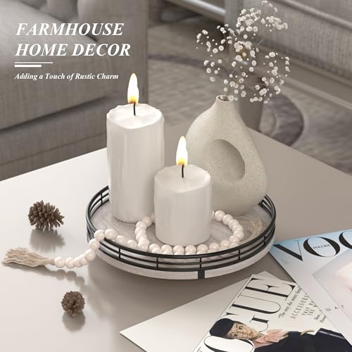 Image of 9 inch Wooden Lazy Susan Organizer for Cabinet, Turntable Round Decorative Tray for Kitchen Sink, Countertop Organizer, Bathroom Counter Organizer for Skincare Makeup, Rustic Whitewashed