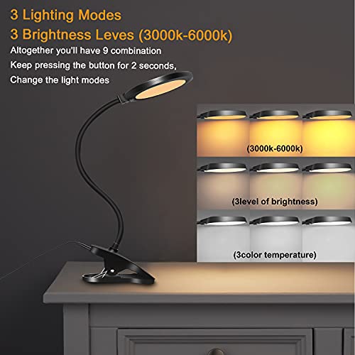 Glfera Clamp Led Desk Lamp, Flexible Gooseneck Table Lamp, 3 Lighting Modes With 3 Brightness Levels, Dimmable Office Lamp, Touch-Sensitive Control(Black) #TOP2