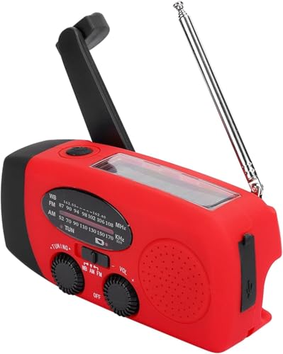Rádio Portátil Vermelho AM/FM com Carregamento Solar, Manivela e ...