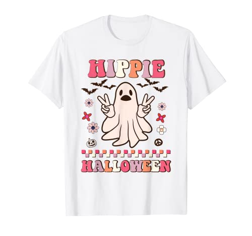 Paz Hippie Halloween Vintage Floral Fantasma Halloween Camiseta