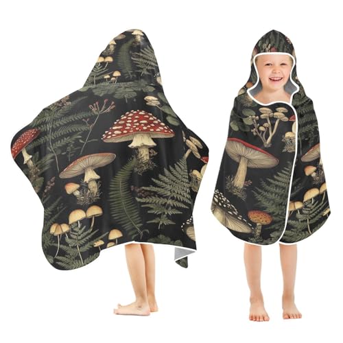 Kigai Leaves Mushroom Hooded Beach Towel for Kids Soft Absorbent Quick Dry Bath Towel with Hood Lightweight Toddler Shower Pool Bath Wrap for Boys Girls