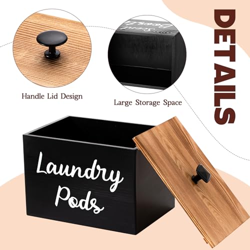 Dandat 3 Pcs Dryer Sheet Holder Laundry Pod Holder Scent Booster Container Set with Scoop Rustic Wood Dryer Sheet Container Laundry Beads Dispenser for Storage(Black) - Image 3