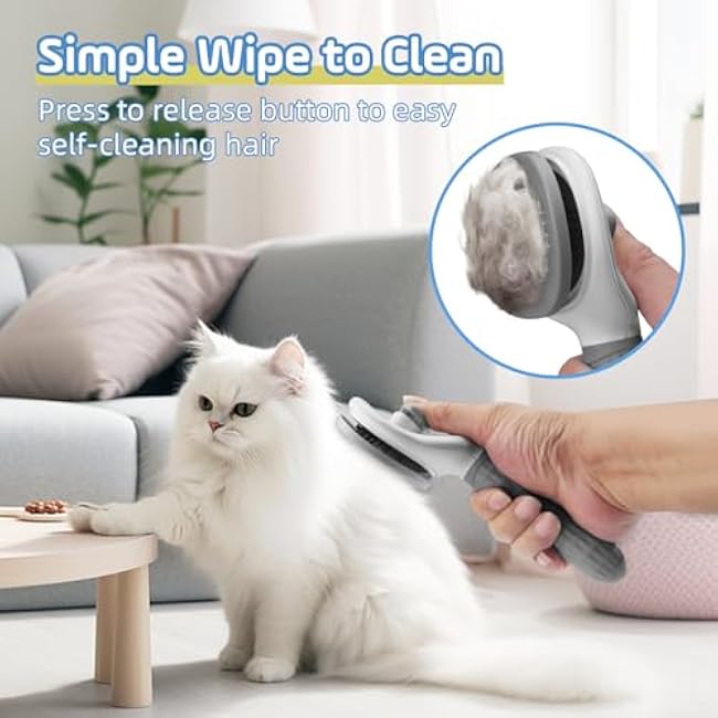 Cat Brush,Self Cleaning Dog Brush for Shedding,Skin Friendly Cat Brushes for Indoor Cats Shedding Massage Grooming,Deshedding Dog Slicker Brush for Cats Loose Fur Long&Short Hair Removal Grey-R1fPb128
