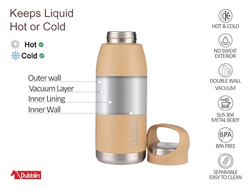 Image of Dublin Hiker 500 ML Stainless Steel Water Bottle, Vacuum Insulated Sports Bottle with Flip Lid, Leakproof Travel Flask (Cream)
