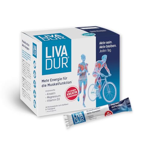 LIVADUR® Kreatin Monohydrat Sticks mit Creavitalis® – Muskelschutz & Regeneration mit Magnesium & Vitamin D3 • 30 Portionen • Vegan, Zuckerfrei • Muskelaufbau & Energie • Made in Germany