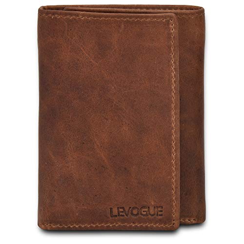 Genuine Leather RFID Blocking Slim Trifold Wallet for Men with 7 Cards+1 ID Window+2 Note Compartments (Vintage Cognac)