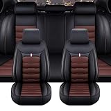 Hsolumen Car Seat Covers for sangYong KGM Torres 2022-2026 2027, Full Leather Front and Rear Automotive Seat Covers Protector Interior Accessories, D/Black-Coffee