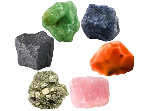 Amazing Gemstone Crystals for Motivation & Self Belief Manifestation, Set of 6 Green Aventurine, Pyrite, Hematite, Iolite, Carnelian and Rose Quartz Healing Crystals and Stones