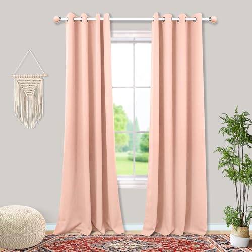 Mrs.Naturall Blush Pink Curtains 2 Panels for Girls Bedroom,Blackout Grommet Boho Neutral Room Darkening Dusty Rose Gold Curtains for Nursery Living Room,84 Inches Long
