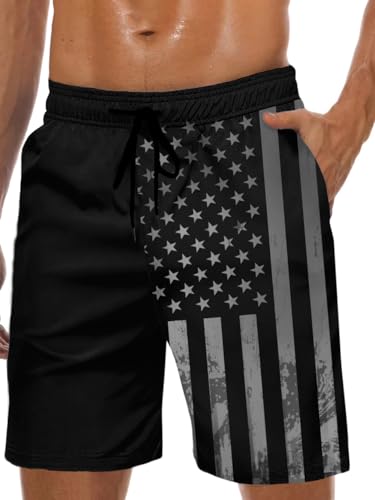 Lzzidou Men's American Flag Swim Trunks USA 4th of July Patriotic Board Shorts Quick Dry Lined Beach Shorts
