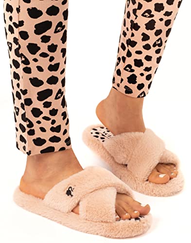 Barbie Womens Slippers Ladies Doll Fluffy Cross Strap House Sliders2