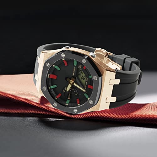 Image of GA2100 Stainless Steel Watch Case with Metal Watchband and Rubber Strap Mod Kit - Compatible with GA-2100 /GA-2110 /GA-B2100 Series - Watch Part Replacement