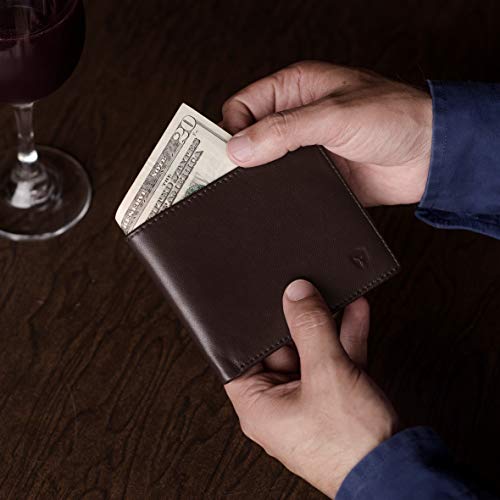 2 ID Window RFID Wallet for Men, Bifold Side Flip, Extra Capacity Travel Wallet (Brown - Sheepskin Leather)