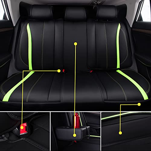 CAR PASS Fluorescent Green & Nappa Leather Seat Covers Full Set, with Backrest Cushion Protector Waist Protection Universal Fit for SUV Pick-up Truck, Automotive Vehicle Interior (Black Green) by CAR PASS - Used condition - Image 8