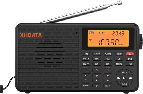 Image of XHDATA D109 Portable Radio AM /FM /SW /LW Shortwave Radio Receiver Battery Operated Radio with Good Reception, Great Sound Wireless BT Mp3 Speaker, Alarm Clock Sleep Function