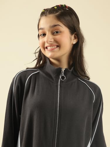 Image of Li'l Tomatoes Girls Fleece Tracksuit Set| Winter Hooded Full Zip Sweatshirt with Track Pants| Soft Plush Casual Co-Ord Set for 9-16 Years