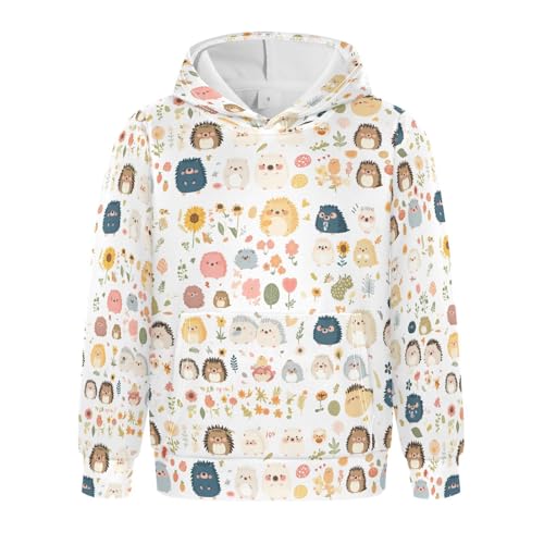 KLL Cute Watercolor Hedgehogs Boys And Girls Sweatshirt Crewneck Hooded Pullover Hoodies Kangaroo Pocket