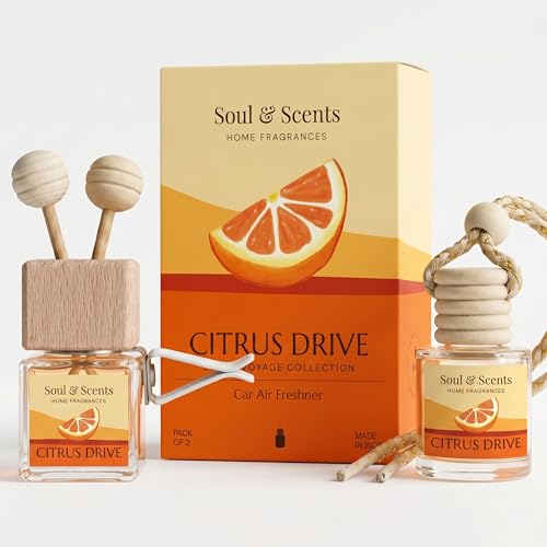 Image of Soul & Scents 16ml Luxury Car Perfumes Fresh | Citrus Drive | 2-in-1 Hanging Pod & AC Vent Air Freshener | Premium Wooden Car Fragrance Accessory | Long Lasting Odour Eliminator | Pack of 2