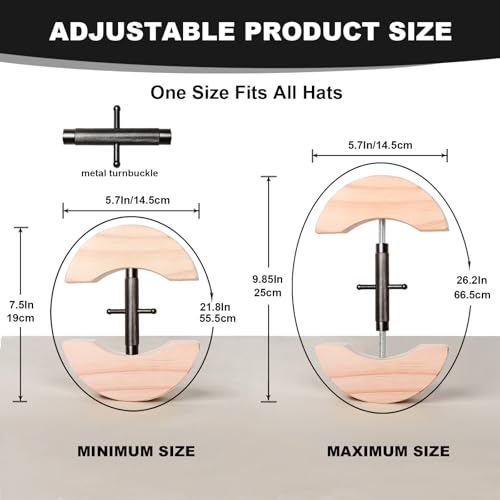 Image of Hat Stretcher, Hat Stretchers for Fitted Hats, Wooden Hats Stretcher with Lever Wrench, Extender for Men