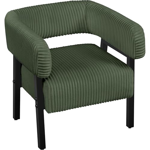 Yaheetech Corduroy Tub Chair with Pocket Coiled Seat, Living Room Armchair Vanity Chair Accent Sofa for Bedroom Reading Make up Dark Green/Set of 1
