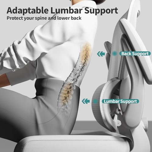 Image of TRALT Office Chair - Ergonomic Desk Chair with Adjustable Lumbar Support, Mesh Computer Chair, Executive Chair for Home Office Comfortable Lumbar Support (1, White White)