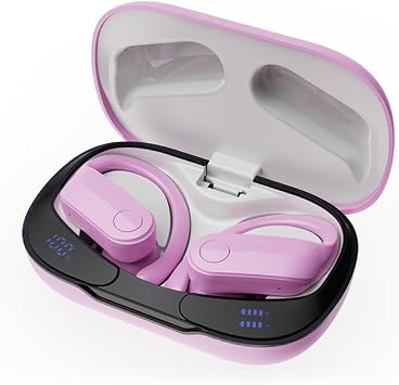 Ordtop Sport Wireless Earbuds with Earhooks, 70H Playtime, IPX8 Waterproof | Bluetooth 5.4, 4 ENC Microphones, Deep Bass Sound, LED Display, USB-C Fast Charging, Secure Fit For Running, Gym And Workouts