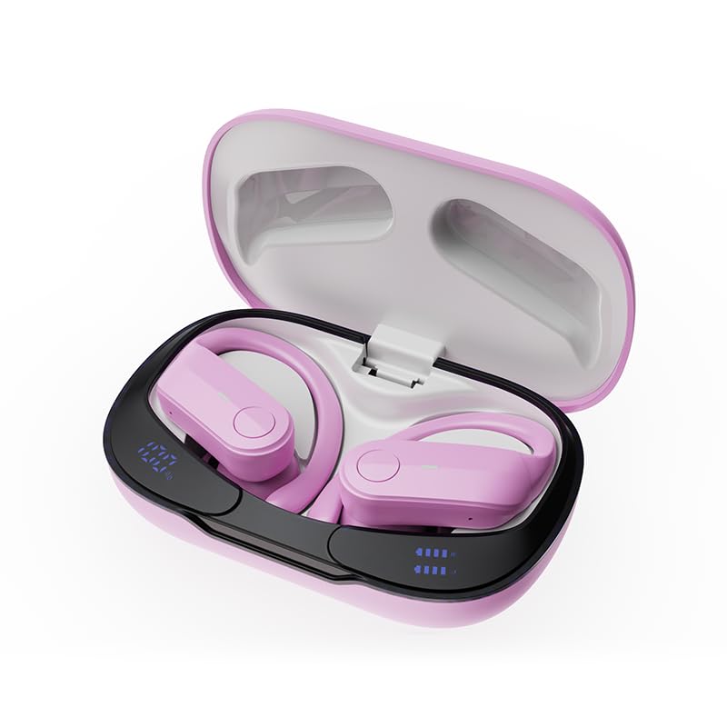 Image of Ordtop Sport Wireless Earbuds with Earhooks, 70H Playtime, IPX8 Waterproof | Bluetooth 5.4, 4 ENC Microphones, Deep Bass Sound, LED Display, USB-C Fast Charging, Secure Fit For Running, Gym And Workouts
