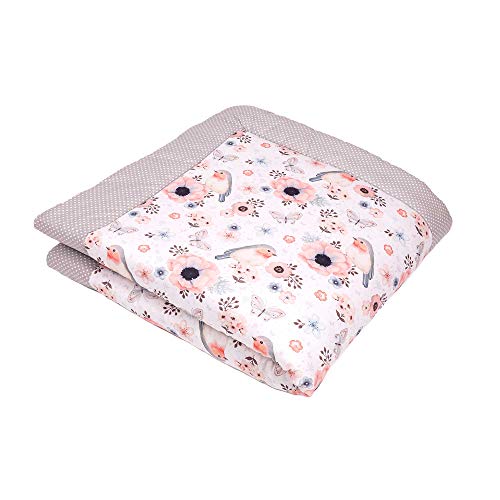 SWADDYL ® Baby Krabbeldecke - Kuscheldecke, Spieldecke, Laufgittereinlage 100x100 groß gepolstert (Rosa Vögel) Cover
