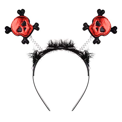 Lux Accessories Black Fashion Headband Springed Red Dangerous Skull Black Fur