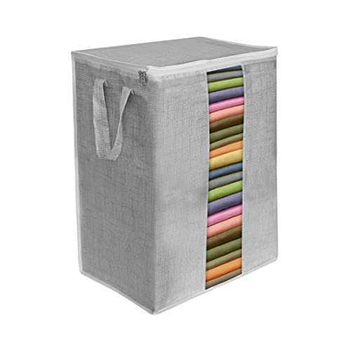 PrettyKrafts XXXL Saree Cover(Single) | Extra Large Sari Organizer Bags with Transparent Window & Handles | Non-Woven Jute Grey Cloth Storage for Sarees Lehengas Dresses