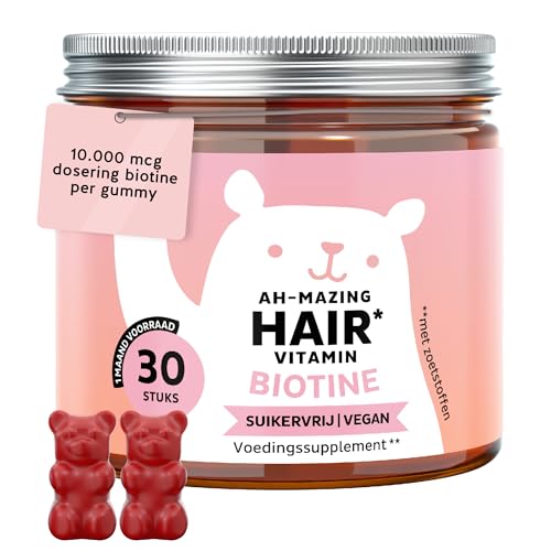 Biotin Gummies Ah-mazing Hair Vitamin – voor Haar, Huid en Nagels - 10.000 µg Biotine, Zink, Vitamines B6, C, E & Jodium – 30 stuks (1 maand voorraad), Vegan, Suikervrij - Bears with Benefits