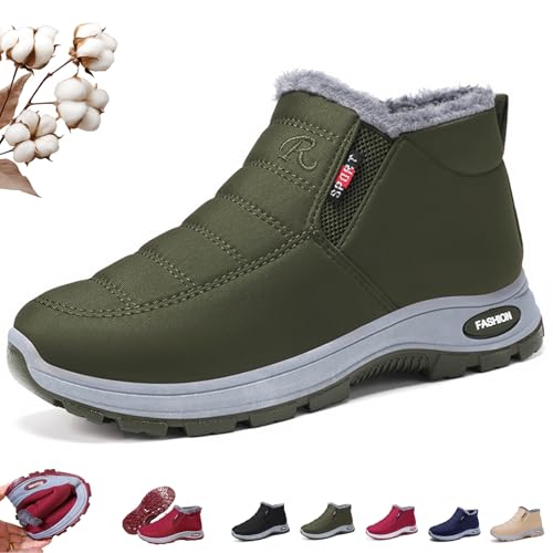 Overhil1s Stivali Invernali Ortopedici Impermeabili da Donna, Stivaletti Leggeri Antiscivolo per Uomo e Donna con Fodera in Pile, Scarpe Barefoot da Passeggio Facili da Indossare(Dark Green,42 EU)