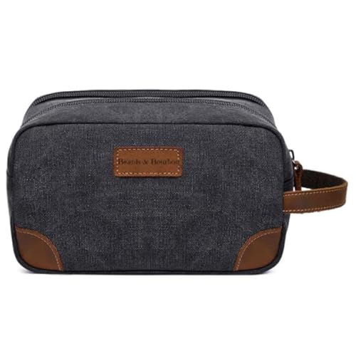 BABY HAIR Beards & Bourbon Luxus-Reise-/Kulturtasche zum Aufhängen, für Herren, wasserabweisende Canvas-Rasiertasche mit großer Kapazität für Reisen, Mattschwarz, Luxus Reisetasche Tolietry Bag