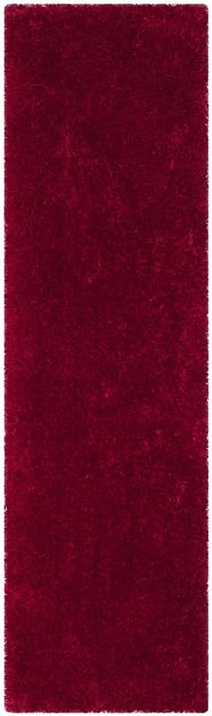 Image of Anti Skid Plain Shaggy Soft Fur Bedside Runner Rug, Carpet for Living Room, Carpet for Bedroom, Rugs for Living Room, Kitchen (Red Colour, 2 x 5, Microfiber)