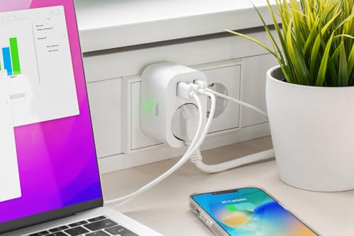 Luminea Home Control Ladestation: WLAN-Steckdose mit Energiekostenmesser, 1 x USB-C 20W, 2 x USB-A, 16A (Steckdosen Zeitschaltuhr App, WLAN-Steckdosen mit Buchse, Bedienungsanleitung)