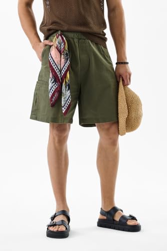 Image of SNITCH Men Casual Shorts | Regular Fit Mid Rise Solid Pattern | 100% Cotton Smooth Texture with Drawstring Closure & Elastic Waistband for Summer & Club Wear
